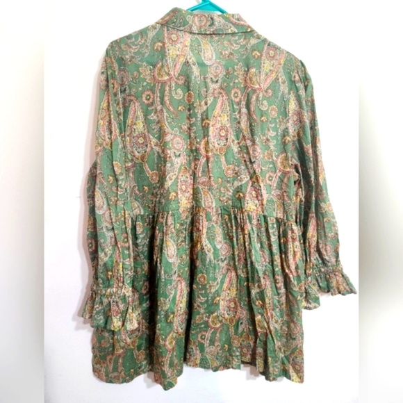 Cato PAISLEY BUTTON DOWN  Flowing Smocked Collared Blouse Size XL - Picture 7 of 10